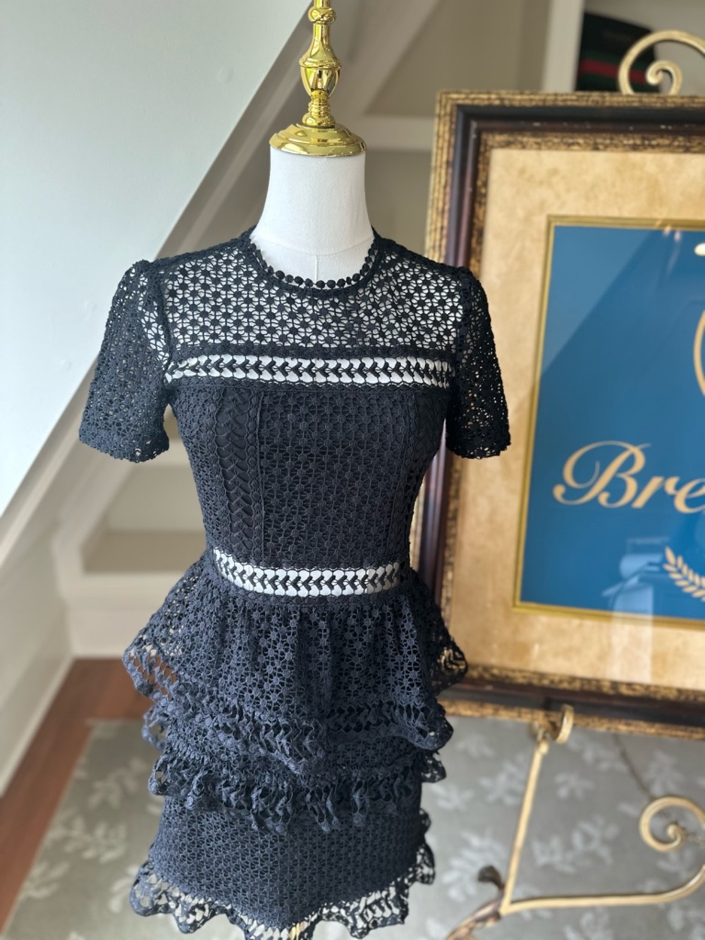 Black Crochet Lace Peplum Dress by Aqua sz xs